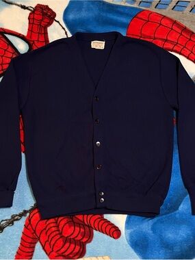 Vintage Jeffmates Lord Jeff Cardigan Sweater Blue Size  XL Acrylic USA Made